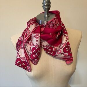 VTG  Burmel Italy Silk Square Scarf Mod Geometric Flower Pink And White 25in